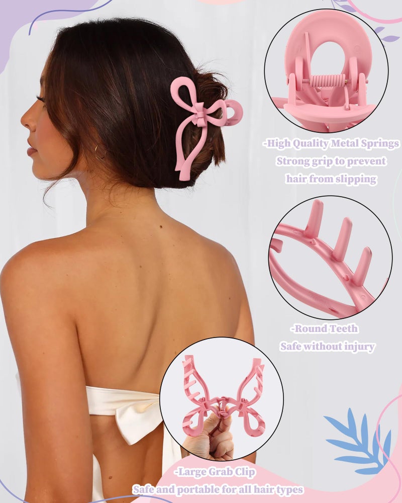 CHLINS 4 PCS Bow Hair Clips Bow Claw Clip for Women Nonslip Large Hair Claw Clips for Thin and Thick Hair Strong Hold Hair Bows (Pink+Blue+Green+Off-White) - Image 4