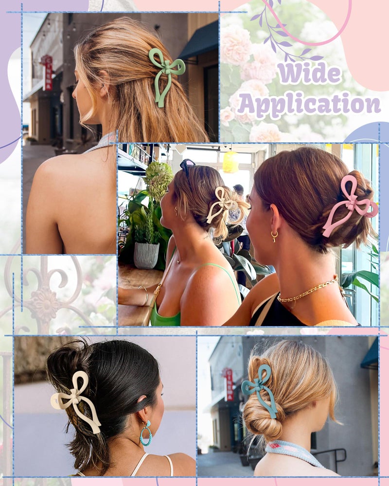CHLINS 4 PCS Bow Hair Clips Bow Claw Clip for Women Nonslip Large Hair Claw Clips for Thin and Thick Hair Strong Hold Hair Bows (Pink+Blue+Green+Off-White) - Image 5