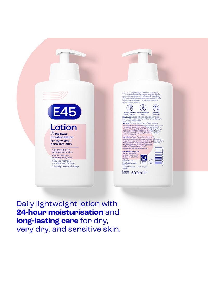 E45 Moisturising Lotion 500 ml – Body Lotion – Daily Moisturiser for Long-Lasting Hydration for Dry Skin and Sensitive Skin – Protect from Dryness, Reduce Redness and Flaking - Image 3