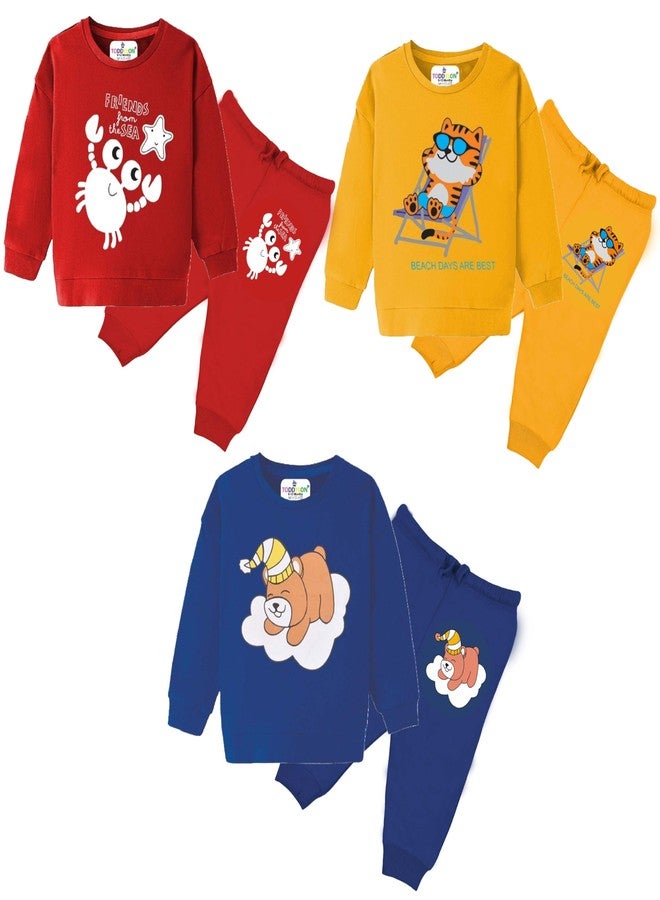Toddylon Kids Clothing Sets Baby Boy & Girls Regular Fit Cotton Wear T-Shirts and Pyjamas Set | Sweatshirt & Pant | Pullover & Jogger | Track Suit (Pack of 3, 12-18 Month) - Image 2