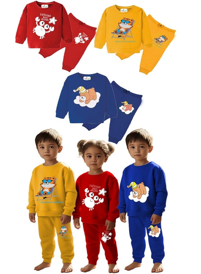 Toddylon Kids Clothing Sets Baby Boy & Girls Regular Fit Cotton Wear T-Shirts and Pyjamas Set | Sweatshirt & Pant | Pullover & Jogger | Track Suit (Pack of 3, 12-18 Month) - Image 1