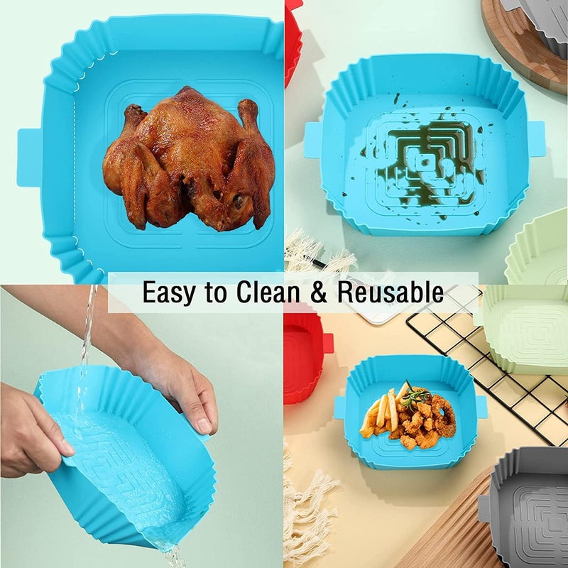 Square Silicone Air Fryer Liners Basket Air Fryer Silicone Pot Food Safe Non Stick Air Fryer Accessories for Oven Reusable Replacement Parchment Air Fryer Liner Paper Multicolor Square 3  - Image 5