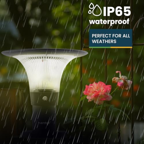 hardoll Solar Gate & Garden Outdoor Lights for Home 8800mAh Battery, IP65 Waterproof, 64 LEDs, 3 Color Modes (Warm/Cool/Neutral), Remote Controlled, Round Shaped Pillar Lamps (Pack of 1) - Image 3