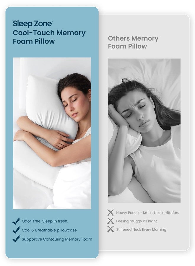 SLEEP ZONE وسادة ذاكرة باردة من سليب زون - خالية من الروائح، قابلة للتنفس، صديقة للبشرة مع دعم ممتاز للنوم على الظهر أو البطن أو الجانب، أساسيات المنزل والفندق والمستشفى (أبيض، كينغ، 1 عبوة) - Image 4