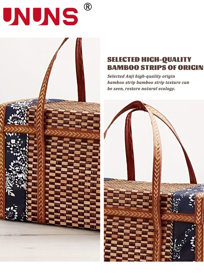 UNUNS 1pc Weave Picnic Baskets,Food Storage Basket,Wicker Baskets Woven Picnic Basket,Vintage Hand Woven Basket With Handle,Multipurpose Flip Top Gift Box for Camping, Veg Picking,Outdoor Picnic,50x35x25cm - Image 2