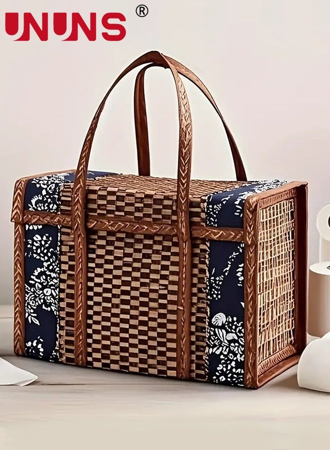 UNUNS 1pc Weave Picnic Baskets,Food Storage Basket,Wicker Baskets Woven Picnic Basket,Vintage Hand Woven Basket With Handle,Multipurpose Flip Top Gift Box for Camping, Veg Picking,Outdoor Picnic,50x35x25cm - Image 3