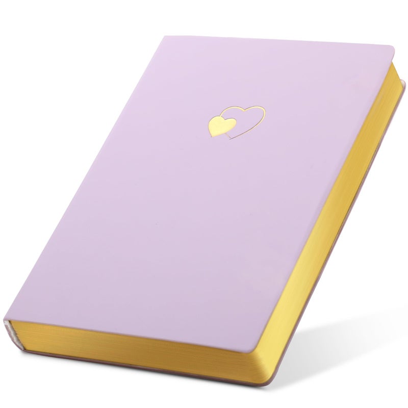 CAGIE CAGIE Lined Journal Notebook for Women and Girls 256 Pages Cute Diary with Heart-Shaped Leather Journals for Writing A5 Soft Cover Notebooks for Work School, 5.7 x 8.3 Inches, Purple  - Image 1