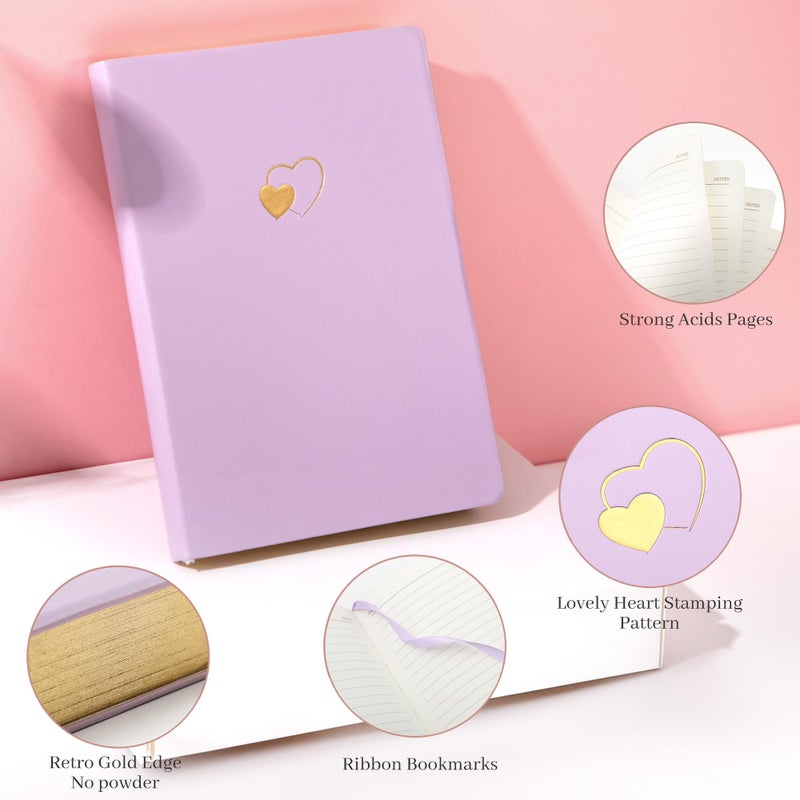 CAGIE CAGIE Lined Journal Notebook for Women and Girls 256 Pages Cute Diary with Heart-Shaped Leather Journals for Writing A5 Soft Cover Notebooks for Work School, 5.7 x 8.3 Inches, Purple  - Image 4