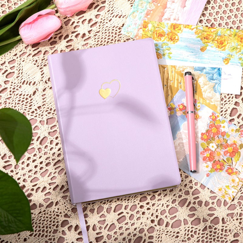 CAGIE CAGIE Lined Journal Notebook for Women and Girls 256 Pages Cute Diary with Heart-Shaped Leather Journals for Writing A5 Soft Cover Notebooks for Work School, 5.7 x 8.3 Inches, Purple  - Image 2