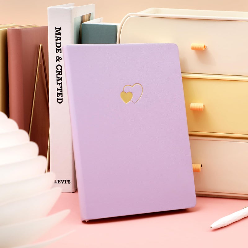 CAGIE CAGIE Lined Journal Notebook for Women and Girls 256 Pages Cute Diary with Heart-Shaped Leather Journals for Writing A5 Soft Cover Notebooks for Work School, 5.7 x 8.3 Inches, Purple  - Image 5