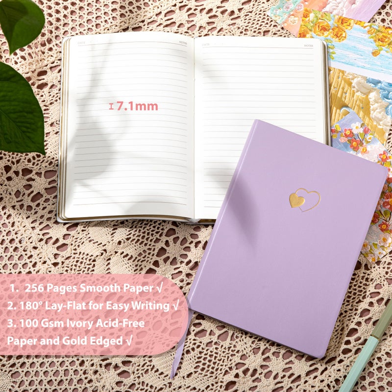 CAGIE CAGIE Lined Journal Notebook for Women and Girls 256 Pages Cute Diary with Heart-Shaped Leather Journals for Writing A5 Soft Cover Notebooks for Work School, 5.7 x 8.3 Inches, Purple  - Image 3