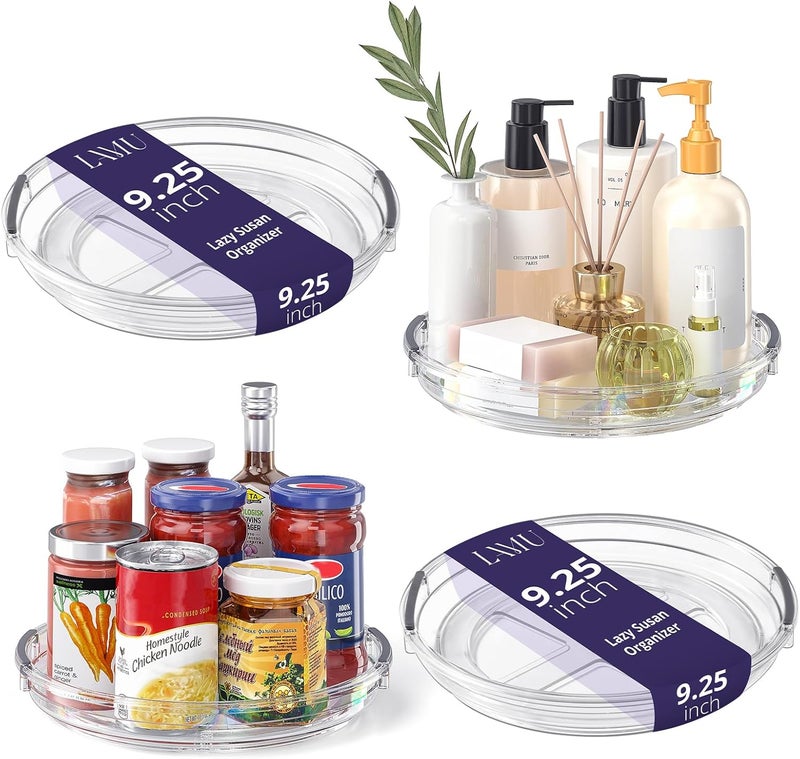 LAMU 4 Pack 9.25in Lazy Susan Organizer, Clear Lazy Susan Turntable for Cabinet, Refrigerator, Table Top, Kitchen, Bathroom, Pantry Organizers and Storage - Image 1