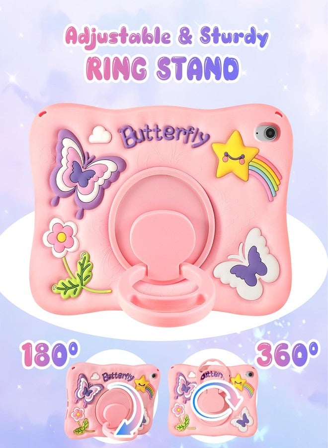 Kidcube for iPad 10th Generation Case 10.9 Inch 2022 - for Girls Cute Girly Kawaii 3D Butterfly Design Cover with Rotating Stand & Strap Unique Silicone Teens Women for iPad Case 10th Generation 10.9" - Image 4