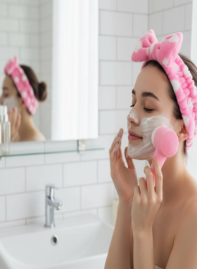 RarePicks Facial Cleansing Brush & Headband Set | Dual-Sided Silicone & Bristle Face Brush | Cute Skincare Hairband | Deep Pore Exfoliation, Ergonomic, Waterproof & Travel-Friendly Skin Care Kit | Baby Pink - Image 5