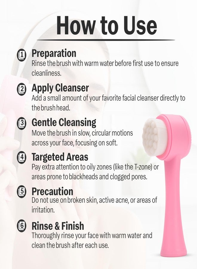 RarePicks Facial Cleansing Brush & Headband Set | Dual-Sided Silicone & Bristle Face Brush | Cute Skincare Hairband | Deep Pore Exfoliation, Ergonomic, Waterproof & Travel-Friendly Skin Care Kit | Baby Pink - Image 3