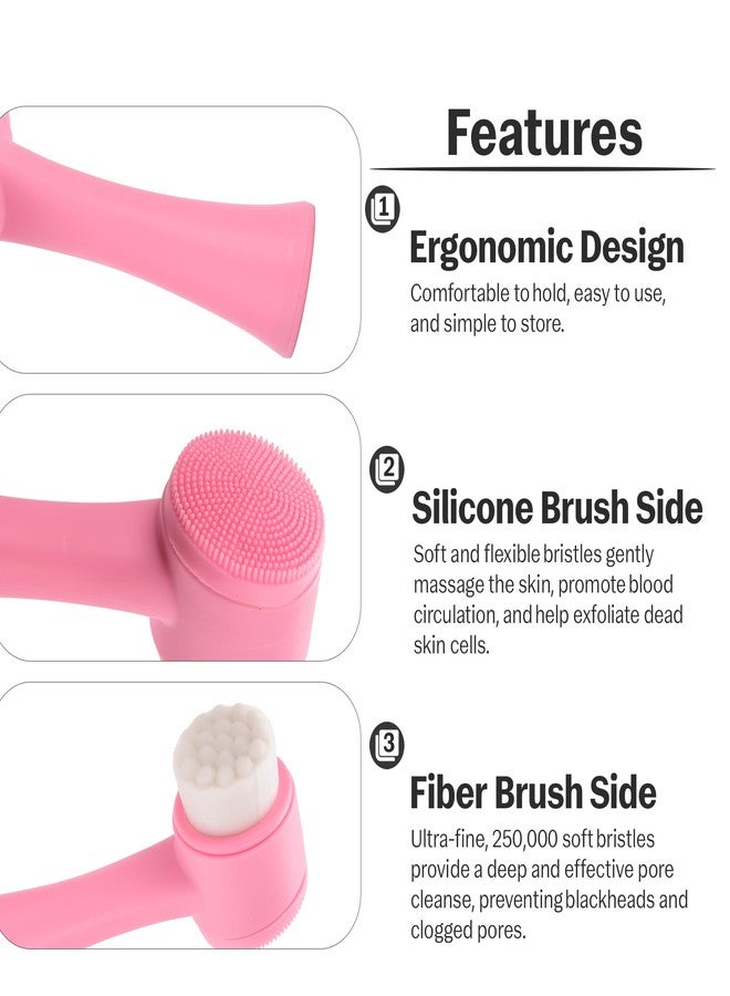 RarePicks Facial Cleansing Brush & Headband Set | Dual-Sided Silicone & Bristle Face Brush | Cute Skincare Hairband | Deep Pore Exfoliation, Ergonomic, Waterproof & Travel-Friendly Skin Care Kit | Baby Pink - Image 4