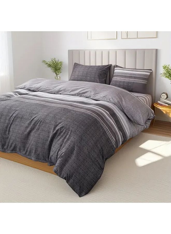 Dark Gray Geometric Polyester Duvet Cover Set 3Pcs 53x79 Inches All Seasons - Image 1