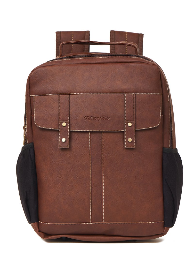 STORYTELLER Olive Premium Vegan Leather  Laptop Backpack 19" Tan Sleek Elegance and Modernity design - Image 1