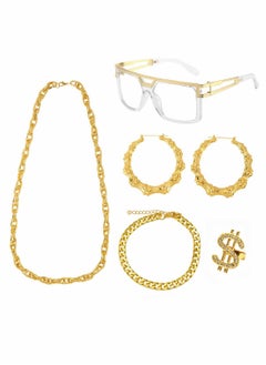 80s 90s Rapper Costumes Outfit for Men Women 90s Hip Hop Big Fake Gold Chain Party Sunglasses 80s Accessories
