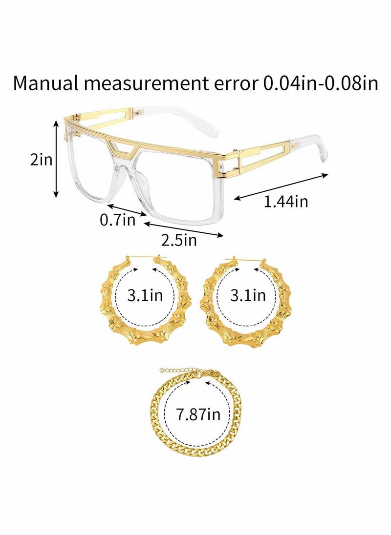 Excefore - 80s 90s Rapper Costumes Outfit for Men Women 90s Hip Hop Big Fake Gold Chain Party Sunglasses 80s Accessories - Image 1