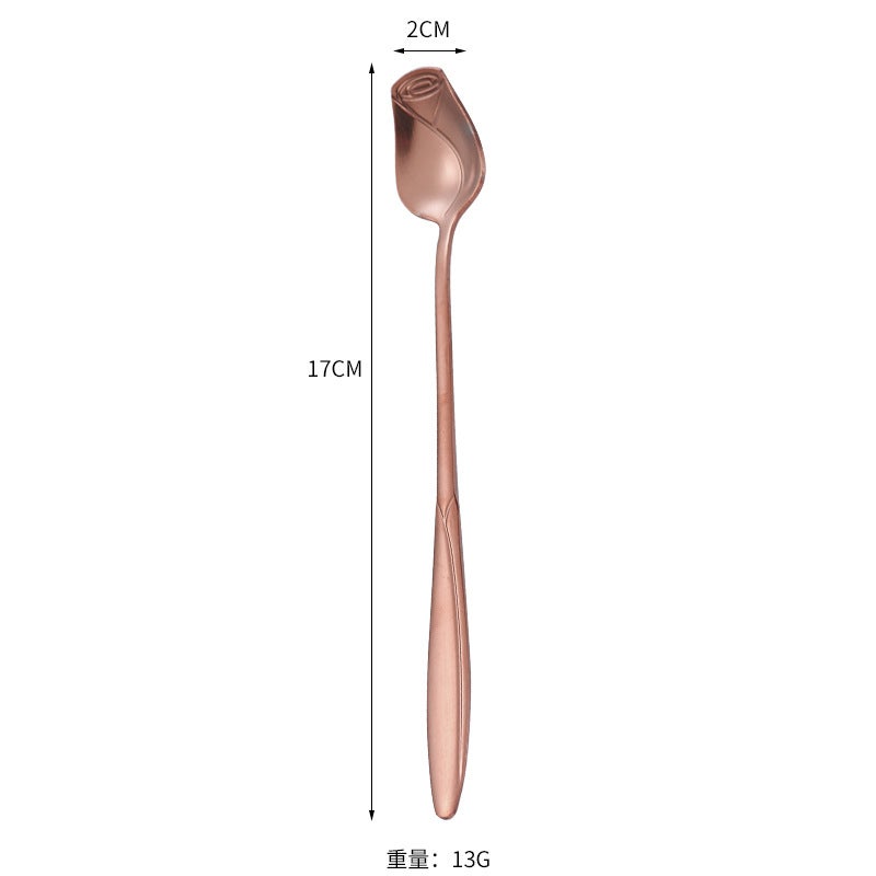 Stainless Steel Rose Spoon High Color Value Long Handle Coffee Mixing Stick Hand Gift Ice Cream Flower Small Spoon - Image 1