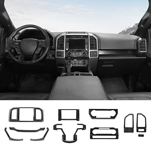 RAZPOY for F150 Interior Trim Kit, 11PCS Center Console Dashboard Trim & Navigation Panel Cover Compatible with 2015-2020 Ford F150 Interior Accessories, Wood Grain - Image 1