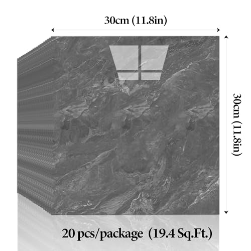 LVSHI 20pcs Marble Peel and Stick Waterproof PVC Shower Wall Panels Bathroom Backsplash Tile Stick on Wall for Bedoom, Kitchen 11.8"x11.8" (Dark Gray,19.4 Sq.Ft.) - Image 3