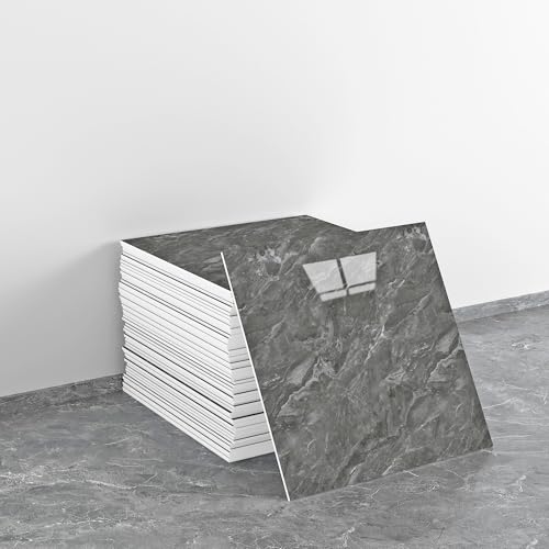 LVSHI 20pcs Marble Peel and Stick Waterproof PVC Shower Wall Panels Bathroom Backsplash Tile Stick on Wall for Bedoom, Kitchen 11.8"x11.8" (Dark Gray,19.4 Sq.Ft.) - Image 1