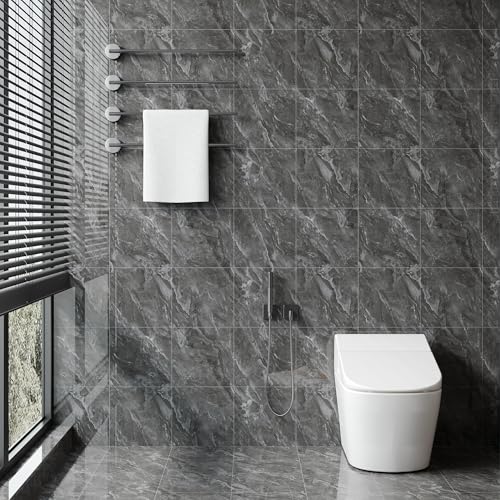 LVSHI 20pcs Marble Peel and Stick Waterproof PVC Shower Wall Panels Bathroom Backsplash Tile Stick on Wall for Bedoom, Kitchen 11.8"x11.8" (Dark Gray,19.4 Sq.Ft.) - Image 2