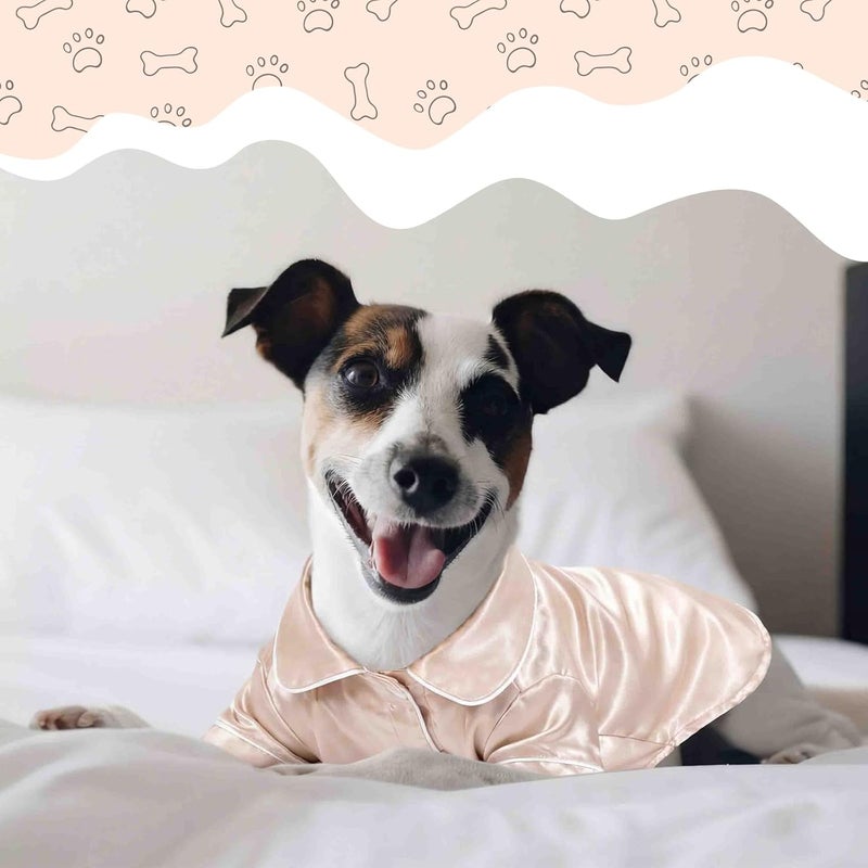 Cosblank Dog Silk Pajamas Shirts Puppy Satin Pjs Pet Sleepwear Soft Faux Silk Lapel Two-Legged for Small Dogs Bridal Party(M,Champagne) - Image 5