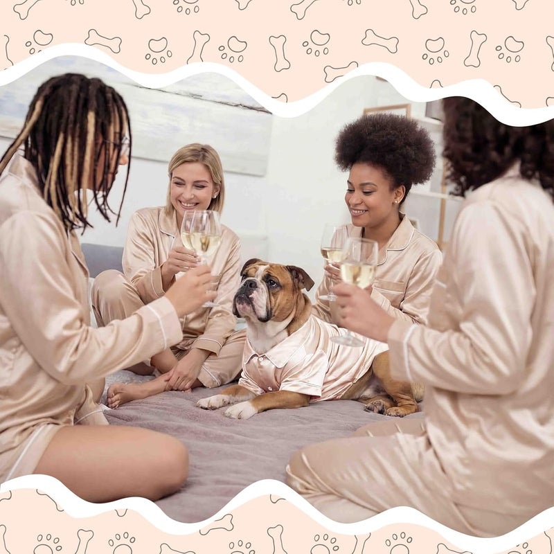 Cosblank Dog Silk Pajamas Shirts Puppy Satin Pjs Pet Sleepwear Soft Faux Silk Lapel Two-Legged for Small Dogs Bridal Party(M,Champagne) - Image 4