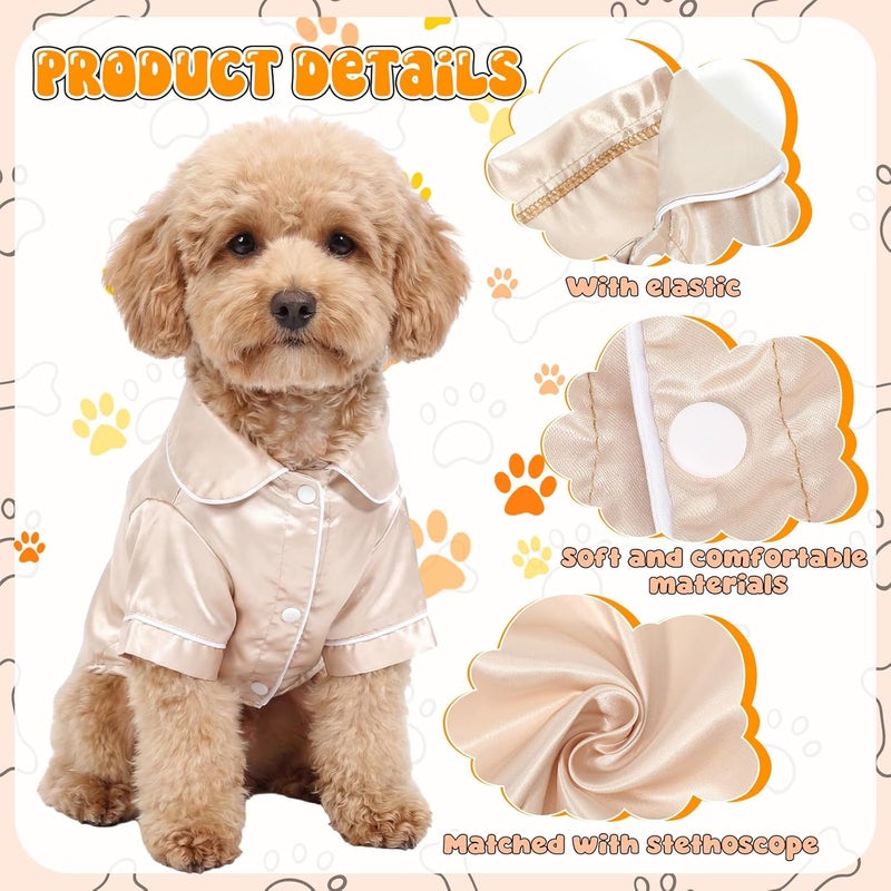 Cosblank Dog Silk Pajamas Shirts Puppy Satin Pjs Pet Sleepwear Soft Faux Silk Lapel Two-Legged for Small Dogs Bridal Party(M,Champagne) - Image 3