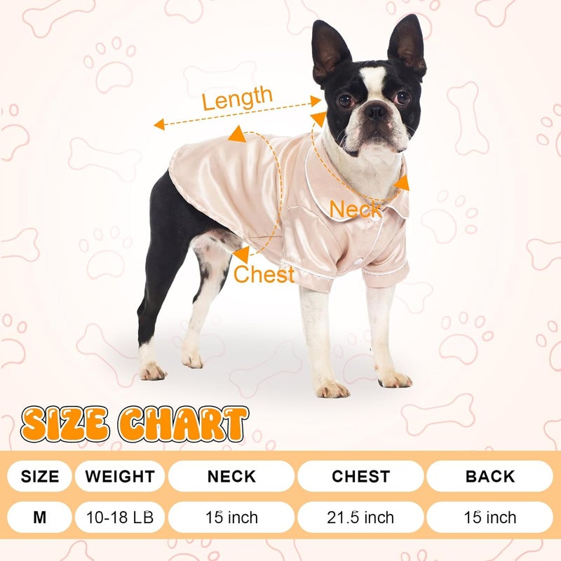 Cosblank Dog Silk Pajamas Shirts Puppy Satin Pjs Pet Sleepwear Soft Faux Silk Lapel Two-Legged for Small Dogs Bridal Party(M,Champagne) - Image 2