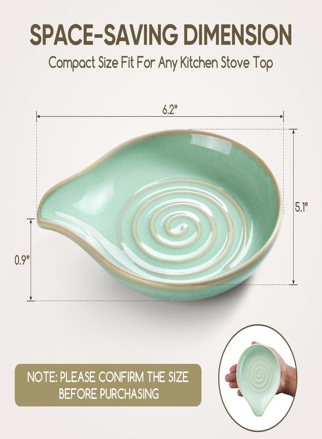 Herogo Spoon Rest Set for Kitchen Stove Top, 5.1" Ceramic Cooking Utensil Spatula Ladle Holder, Kitchen Accessories for Kitchen Countertop Decor, Dishwasher Safe, Celadon Green - Image 2