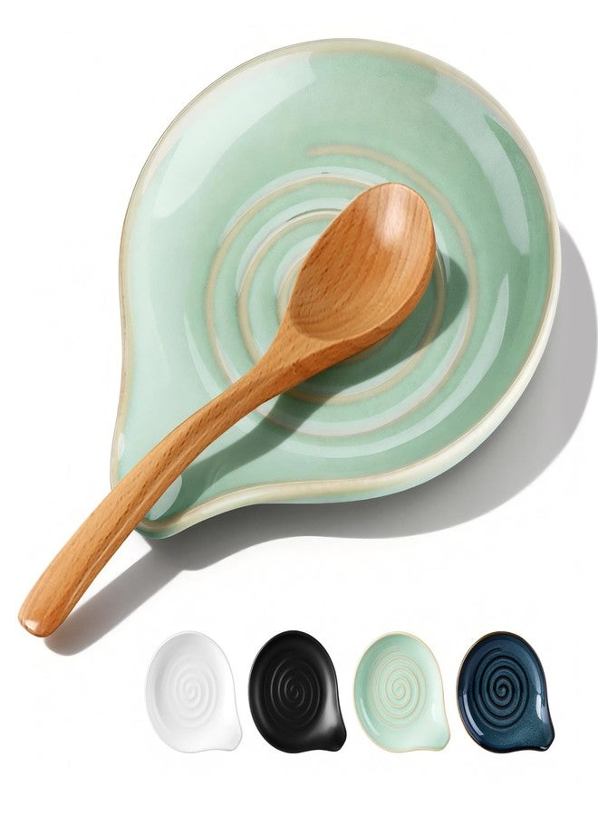 Herogo Spoon Rest Set for Kitchen Stove Top, 5.1" Ceramic Cooking Utensil Spatula Ladle Holder, Kitchen Accessories for Kitchen Countertop Decor, Dishwasher Safe, Celadon Green - Image 1