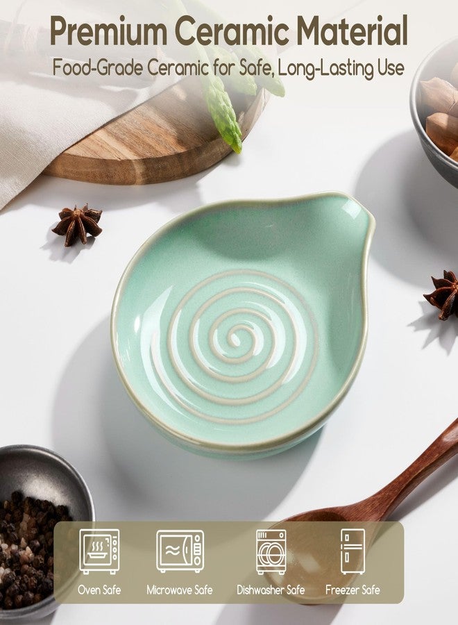 Herogo Spoon Rest Set for Kitchen Stove Top, 5.1" Ceramic Cooking Utensil Spatula Ladle Holder, Kitchen Accessories for Kitchen Countertop Decor, Dishwasher Safe, Celadon Green - Image 3