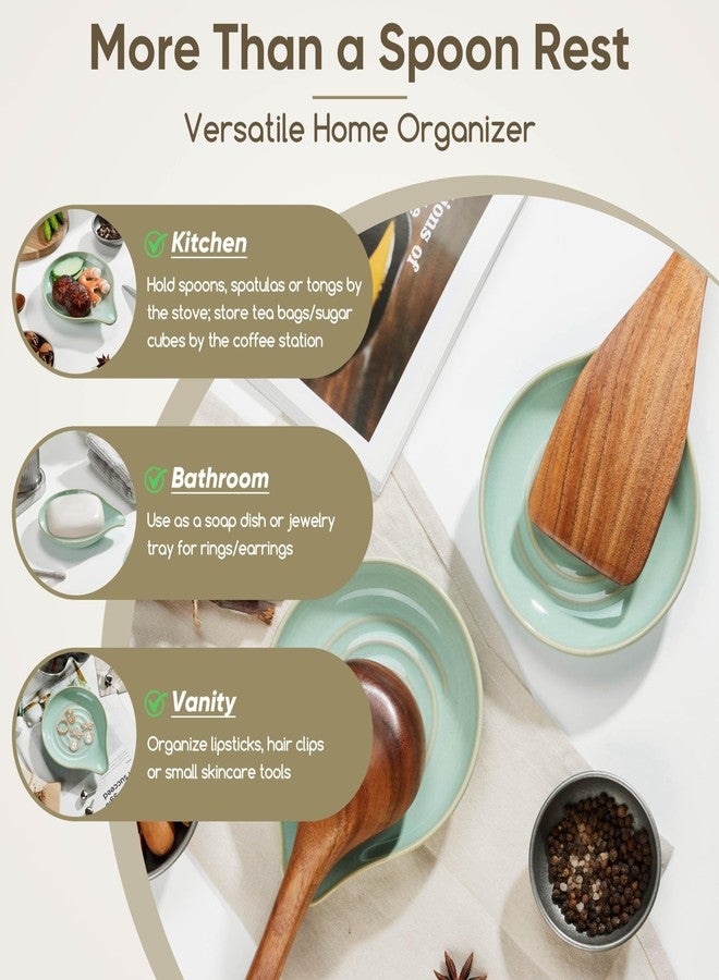 Herogo Spoon Rest Set for Kitchen Stove Top, 5.1" Ceramic Cooking Utensil Spatula Ladle Holder, Kitchen Accessories for Kitchen Countertop Decor, Dishwasher Safe, Celadon Green - Image 4