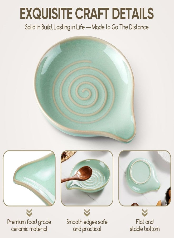 Herogo Spoon Rest Set for Kitchen Stove Top, 5.1" Ceramic Cooking Utensil Spatula Ladle Holder, Kitchen Accessories for Kitchen Countertop Decor, Dishwasher Safe, Celadon Green - Image 5