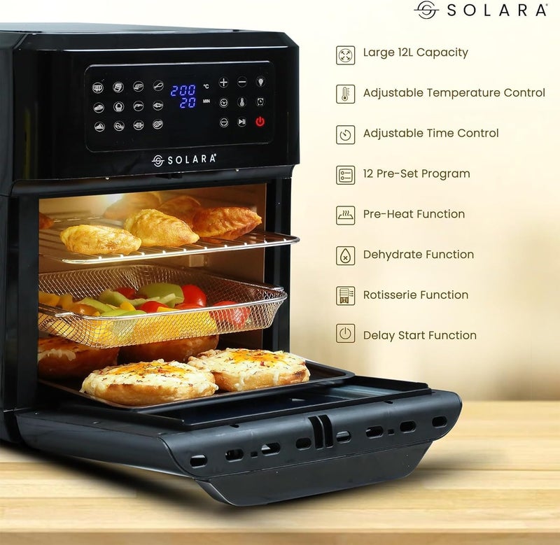 SOLARA فرن هوائي SOLARA سعة 12 لتر مع 9 ملحقات ورذاذ زيت زجاجي سعة 500 مل - Image 3