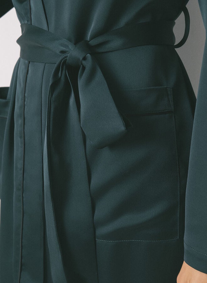 women'secret Long, loose-fitting green satin robe - Image 4