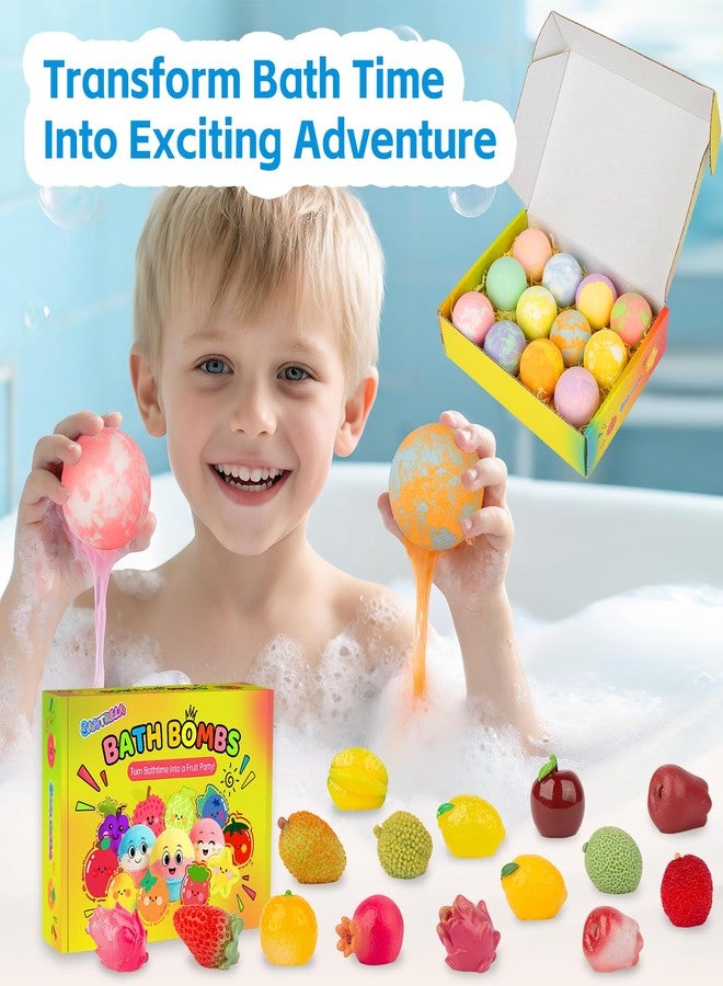 Santrela Bath Bombs for Kids with Toys Inside, 12 Pack Kids Bath Bombs with Fruit Food Toys, Surprise Colorful Bubble Spa Fizzies Ball with Bath Toys, Christmas Birthday Gifts for Girls & Boys - Image 5