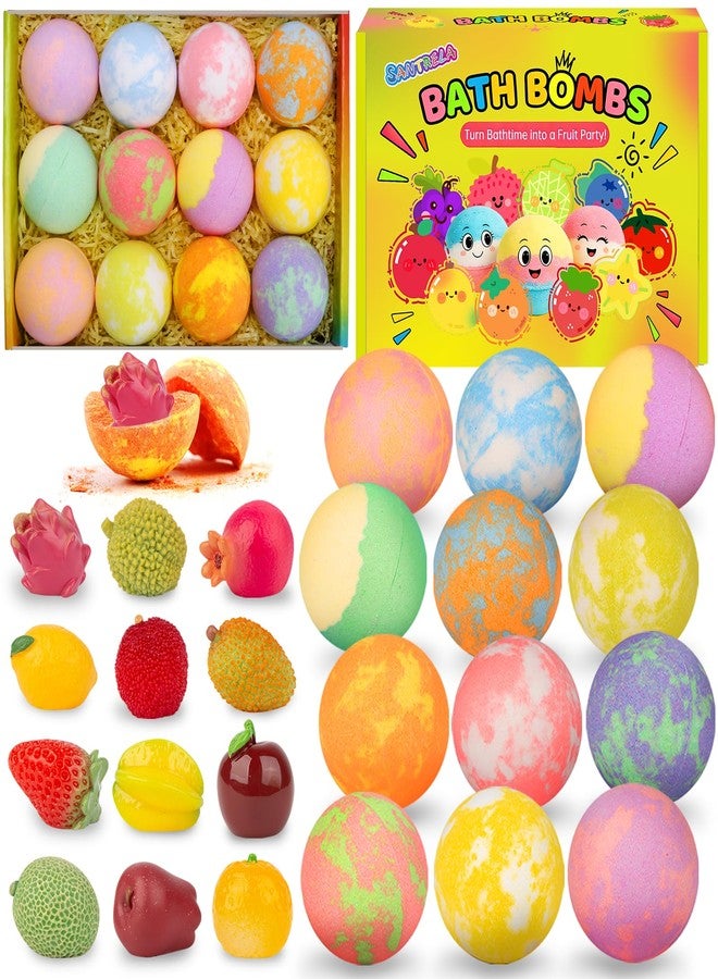 Santrela Bath Bombs for Kids with Toys Inside, 12 Pack Kids Bath Bombs with Fruit Food Toys, Surprise Colorful Bubble Spa Fizzies Ball with Bath Toys, Christmas Birthday Gifts for Girls & Boys - Image 1