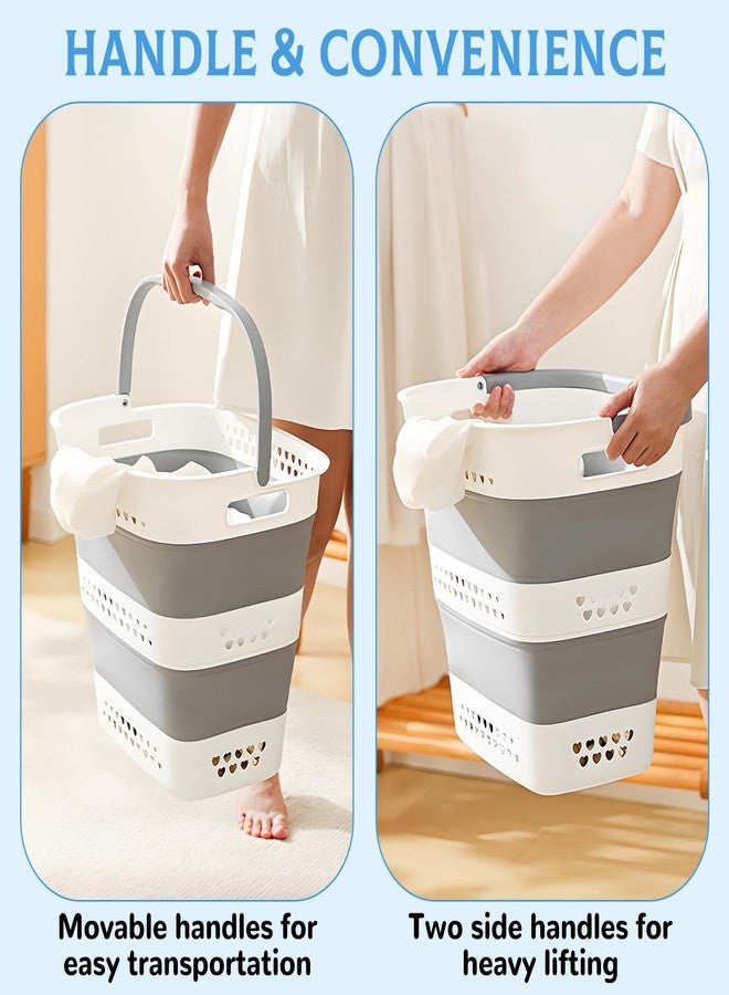 Wenceda 2 Pcs Collapsible Laundry Baskets for Clothes, 43L Plastic Laundry Hamper for Dorm Bedroom, Space Saving Pop-Up Laundry Hamper Container, Durable Foldable Laundry Basket with Handles (Grey-White) - Image 4
