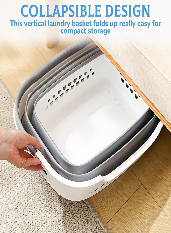 Wenceda 2 Pcs Collapsible Laundry Baskets for Clothes, 43L Plastic Laundry Hamper for Dorm Bedroom, Space Saving Pop-Up Laundry Hamper Container, Durable Foldable Laundry Basket with Handles (Grey-White) - Image 5