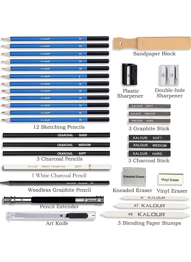 KALOUR KALOUR Sketching Pencil Set(34 Pack) - Includes Sketchbook - Zippered Travel Case - Sketch Pencil,Charcoal Pencil,Blending Paper,Eraser - Art Drawing Supplies for Beginner, Kids,Adults  - Image 2