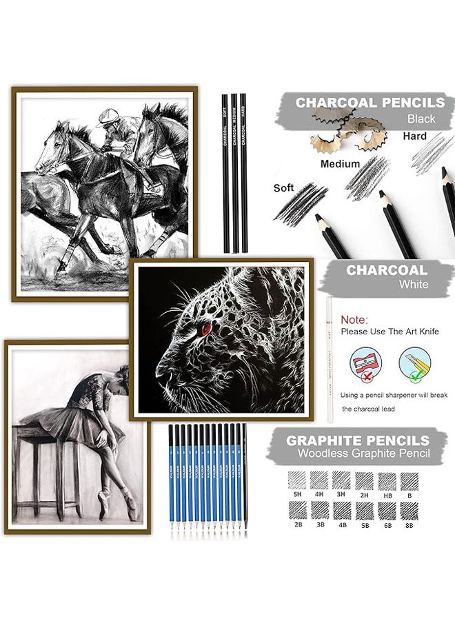 KALOUR KALOUR Sketching Pencil Set(34 Pack) - Includes Sketchbook - Zippered Travel Case - Sketch Pencil,Charcoal Pencil,Blending Paper,Eraser - Art Drawing Supplies for Beginner, Kids,Adults  - Image 3