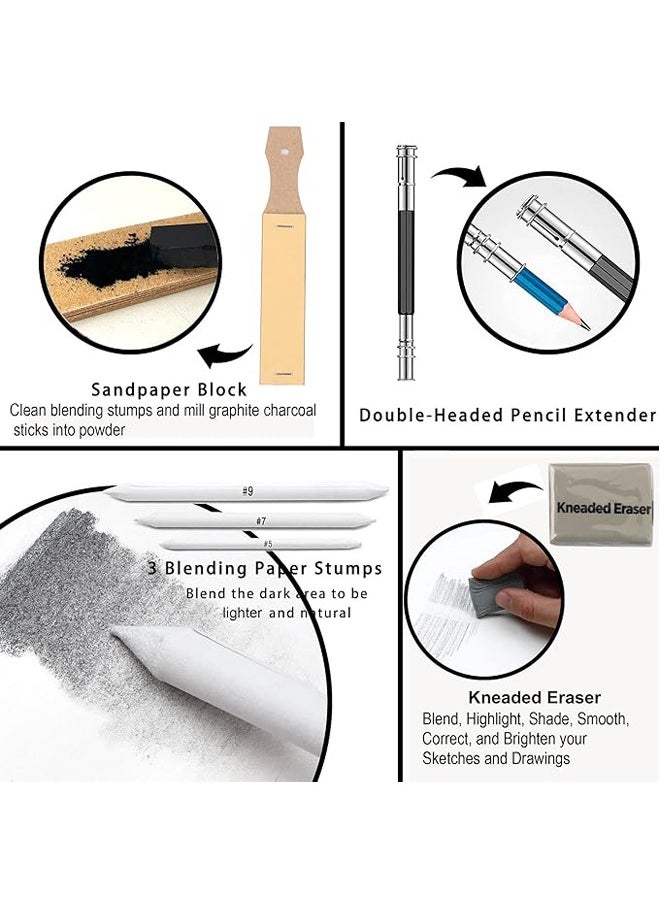 KALOUR KALOUR Sketching Pencil Set(34 Pack) - Includes Sketchbook - Zippered Travel Case - Sketch Pencil,Charcoal Pencil,Blending Paper,Eraser - Art Drawing Supplies for Beginner, Kids,Adults  - Image 4
