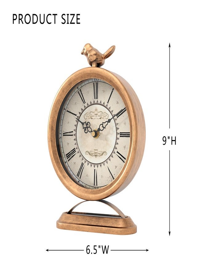 ChimeTide Vintage Table Clock with Bird, European Antique Style Gold Mantel Clocks, Desk and Shelf Decor Clock, for Farmhouse, Bedside, Living Room, Bedroom, Gift (9" H x 6.5" W) - Image 2
