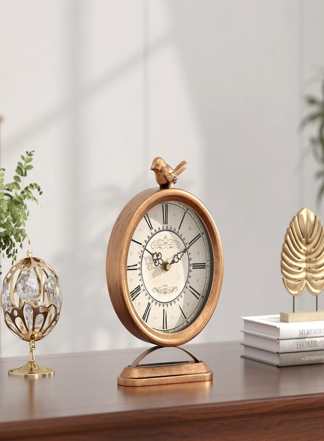 ChimeTide Vintage Table Clock with Bird, European Antique Style Gold Mantel Clocks, Desk and Shelf Decor Clock, for Farmhouse, Bedside, Living Room, Bedroom, Gift (9" H x 6.5" W) - Image 5