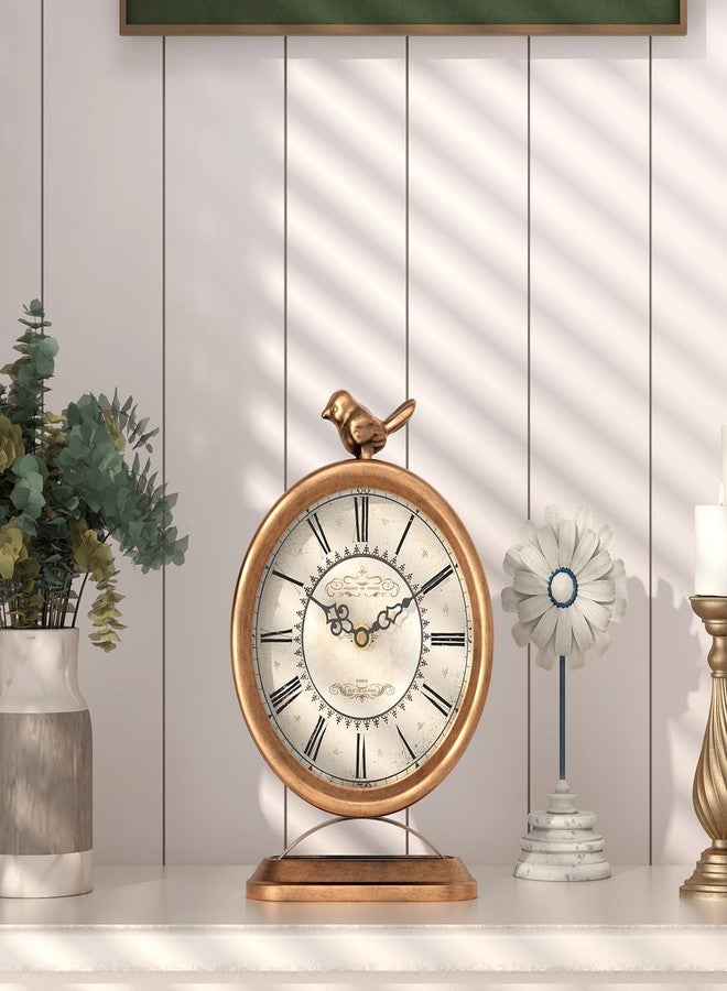 ChimeTide Vintage Table Clock with Bird, European Antique Style Gold Mantel Clocks, Desk and Shelf Decor Clock, for Farmhouse, Bedside, Living Room, Bedroom, Gift (9" H x 6.5" W) - Image 4